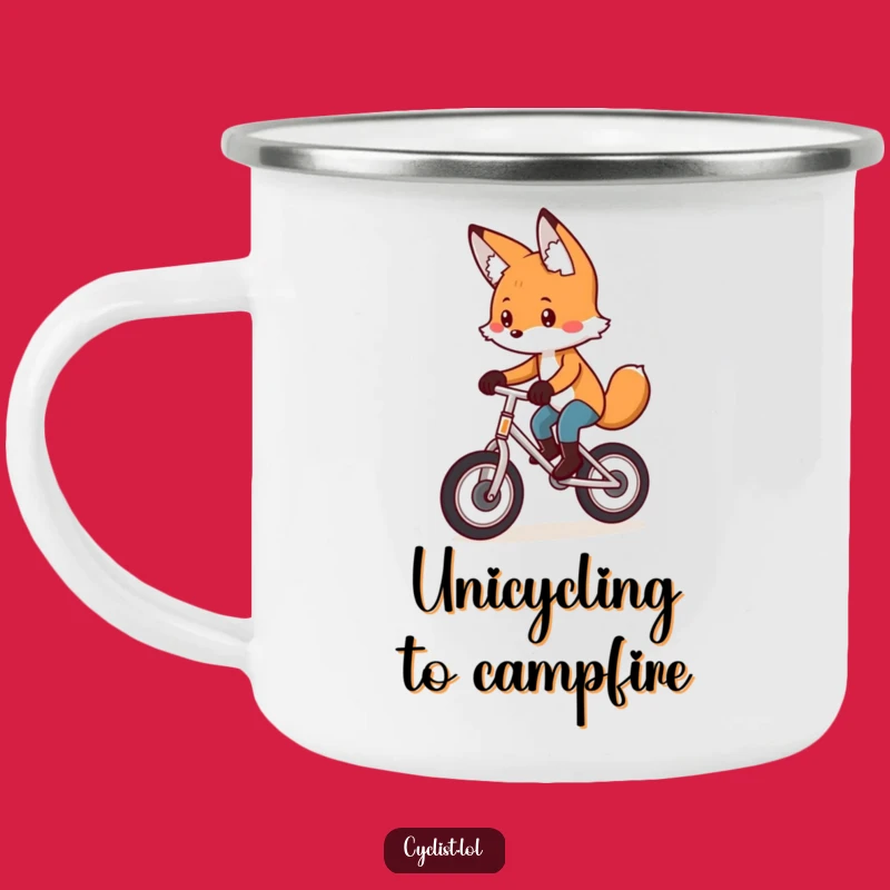 Funny Fox Unicycle Camping Mug - Focused Adventures, Playful Sips, Perfect Funny Gift!
