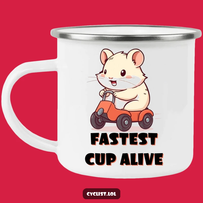 Funny Hamster Speedster Camping Mug: Adventures Fuelled by Hilarious Rodent Energy!