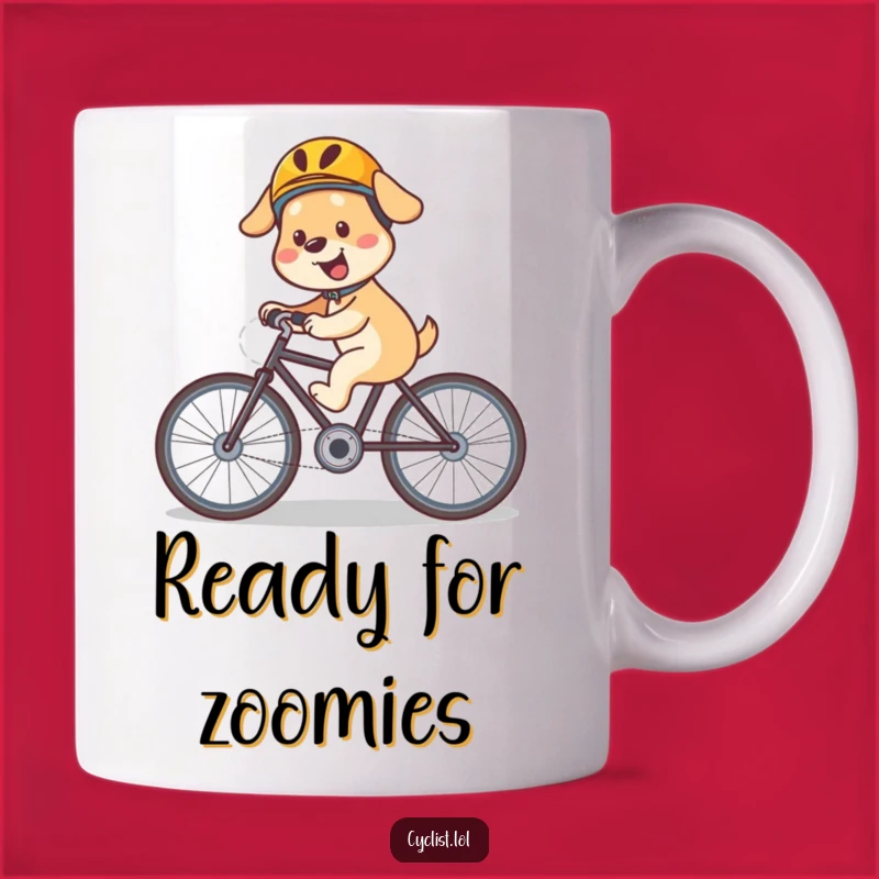 Funny Dog Bicycle Mug: Happy Helmeted Rider for Thrill-Seeking Coffee Lovers, Perfect Funny Gift