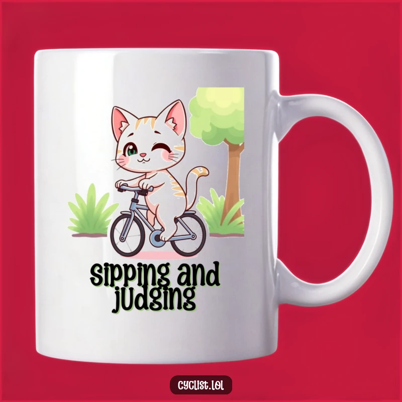 Funny Smirking Cat Bike Mug - Cheeky Cyclist Gift for Cat Lovers