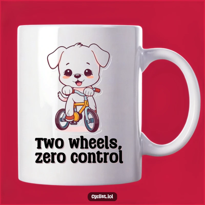 Funny Puppy Bike Balance Gag Mug - Hilarious Dog Gift for Cartoon Lovers
