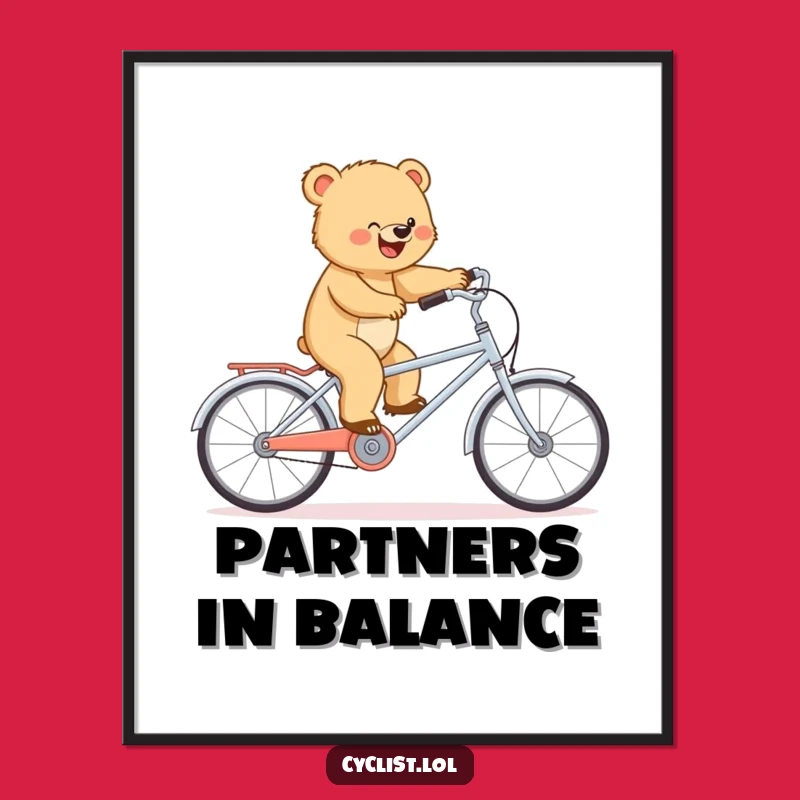 Funny Bear Tandem Digital Art - Determined Decor, Tiny Bike Spirit, Perfect Funny Gift!