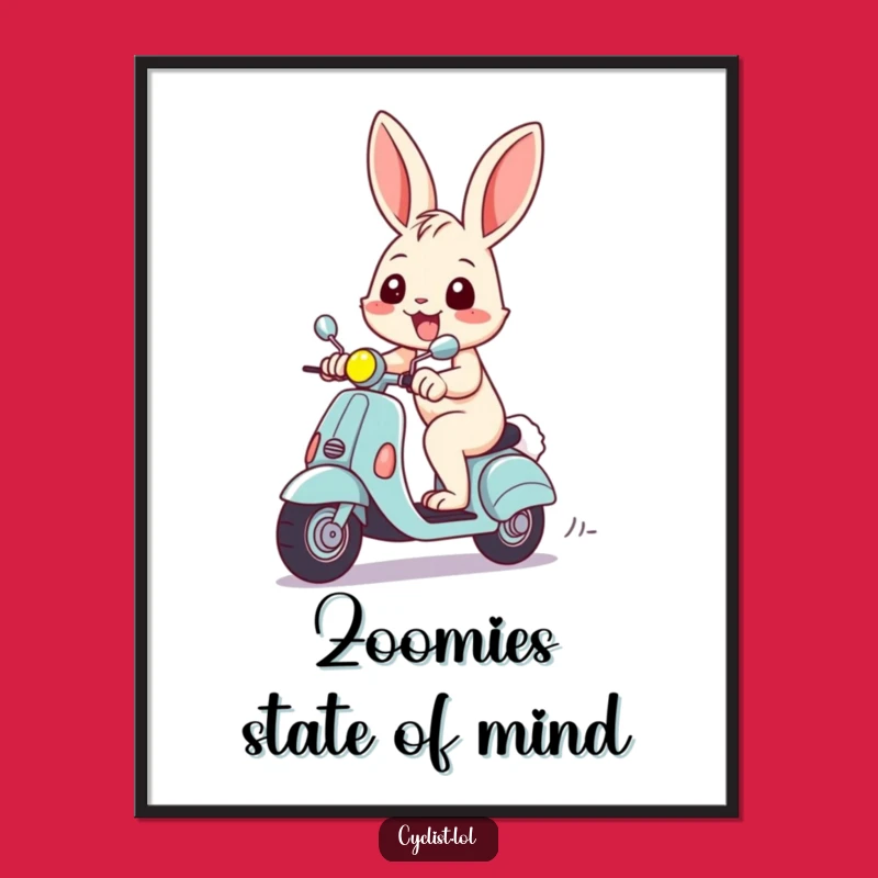 Funny Rabbit Scooter Digital Art - Cheerful Wall Decor, Grinning Racer, Perfect Funny Gift!