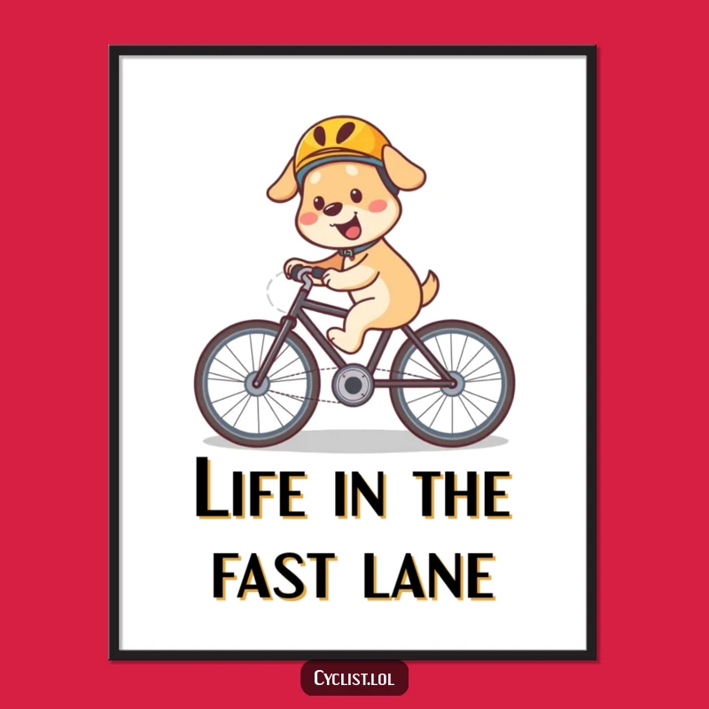Funny Dog Bicycle Digital Art Print: Helmeted Rider for Instant Adventurous Decor