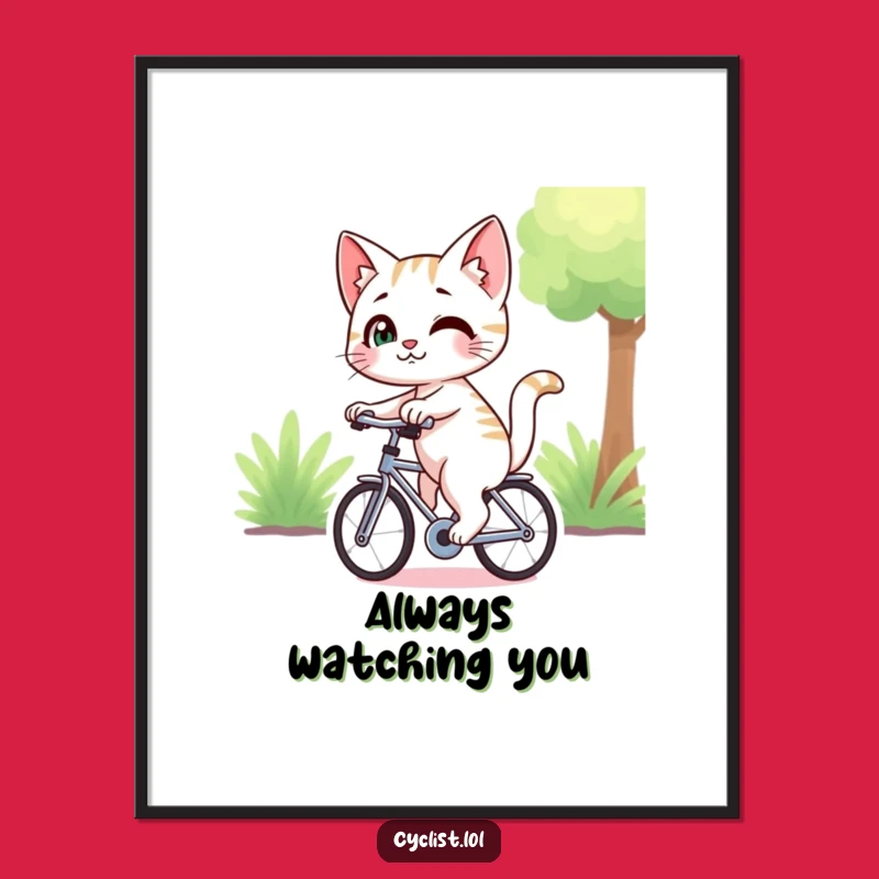 Funny Smirking Cat Bike Poster - Cheeky Cartoon Wall Art