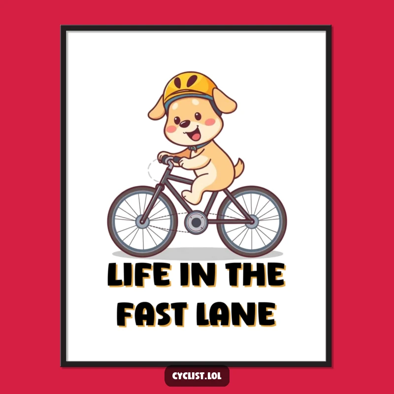 Funny Dog Bicycle Poster: Helmeted Rider Art for a Joyful & Adventurous Wall Accent