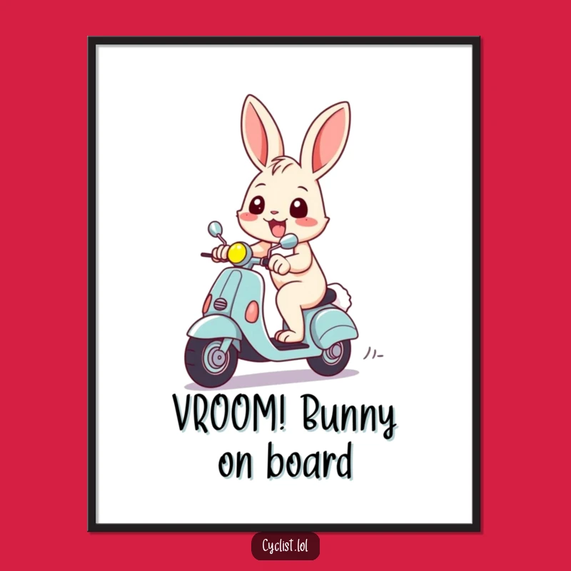 Funny Rabbit Scooter Poster - Cheerful Art, Grinning Racer, Perfect Funny Gift!