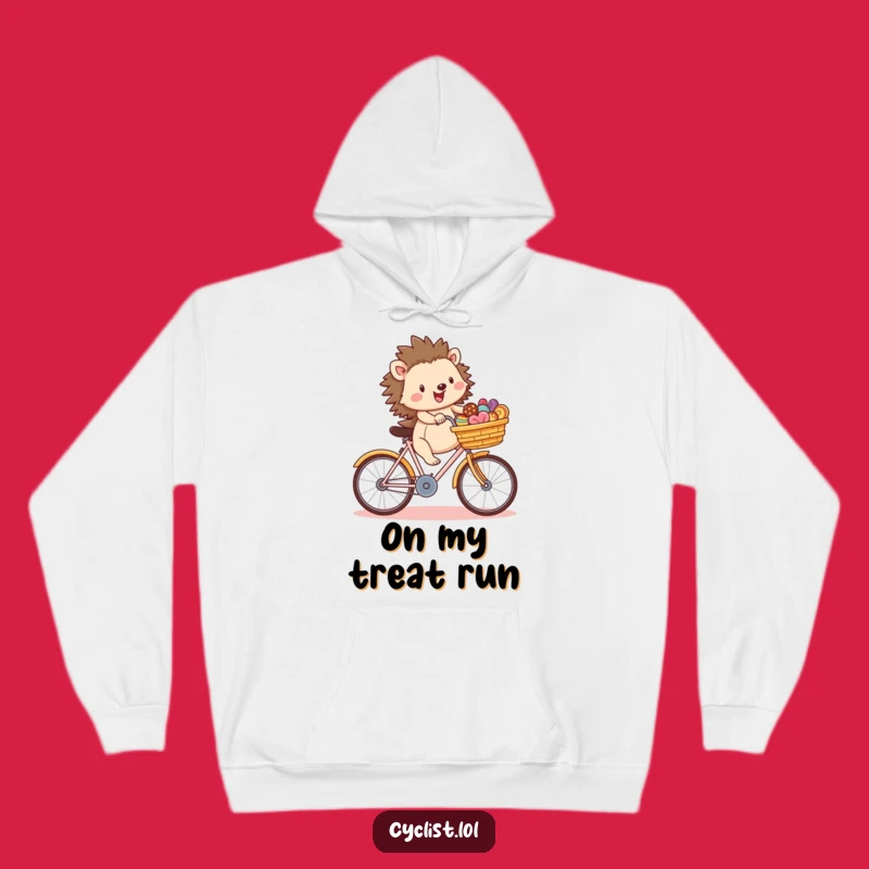 Funny Hedgehog Treat Bike Hoodie - Cozy and Cute Cartoon Apparel