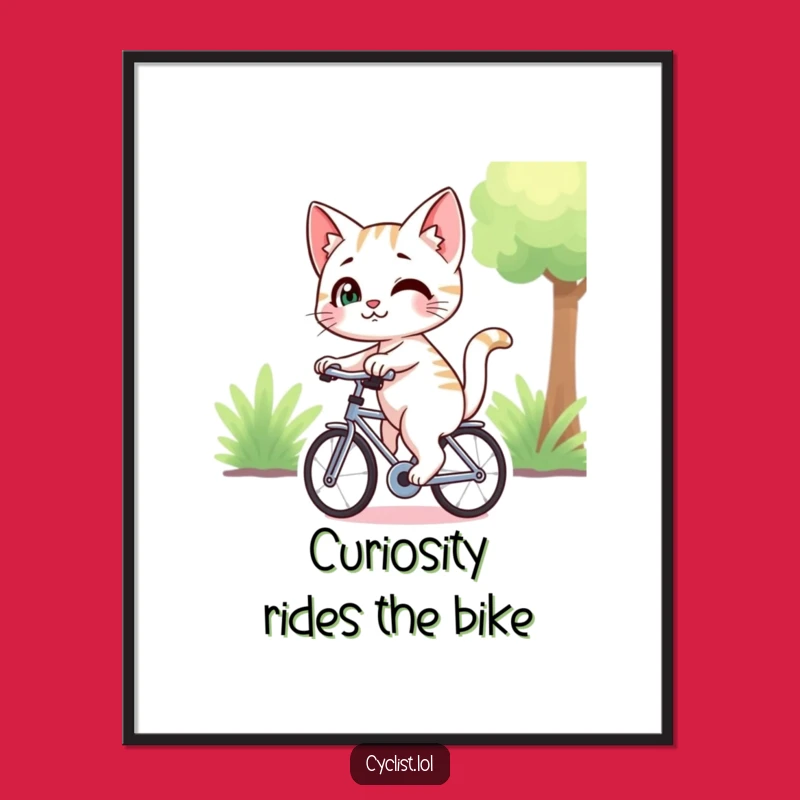 Funny Free Printable Wall Art: Smirking Cat Cyclist, Mischievous Downloadable Decor