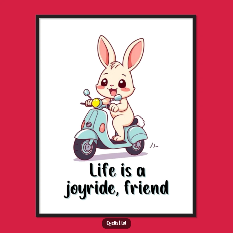 Funny Free Printable Wall Art: Cheerful Rabbit on Scooter, Hilarious Downloadable Decor