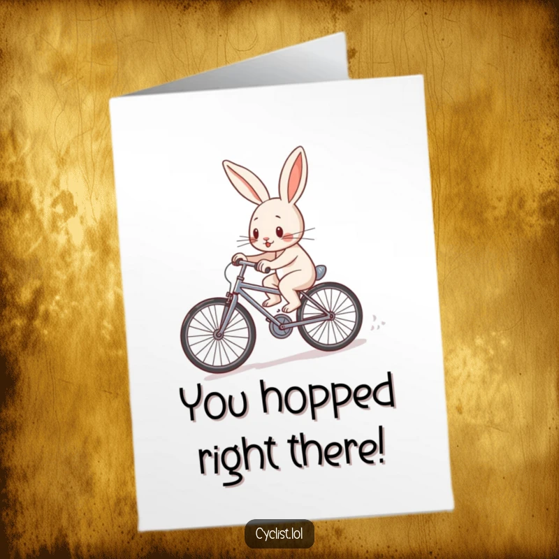 Funny Free Printable Rabbit Congratulations Card: A determined rabbit pedals hard uphill, celebrating achievement with effort.