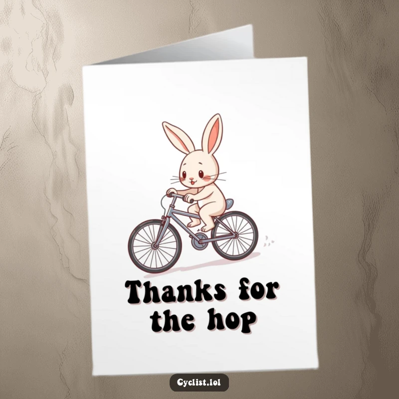 Funny Free Printable Rabbit Thank You Card: A determined rabbit pedals uphill, showing effort and gratitude.