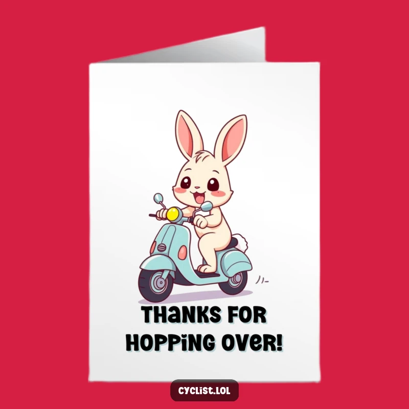 Free Printable Thank You Card: Grinning Rabbit Scooter Rider, Downloadable Appreciation Gift