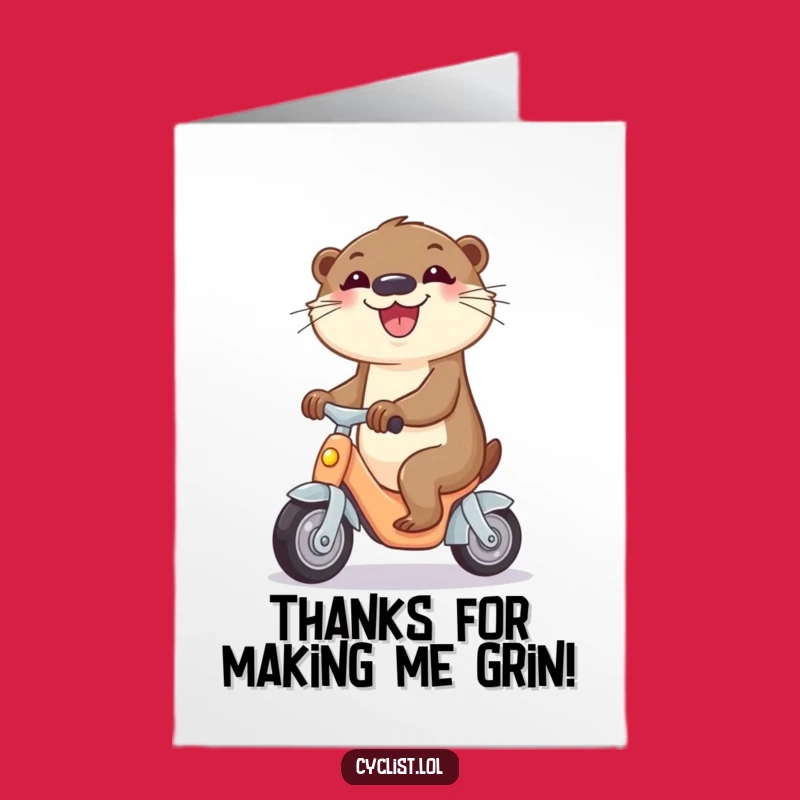 Free Printable Thank You Card: Joyful Otter Tricyclist, Amusing Downloadable Gift