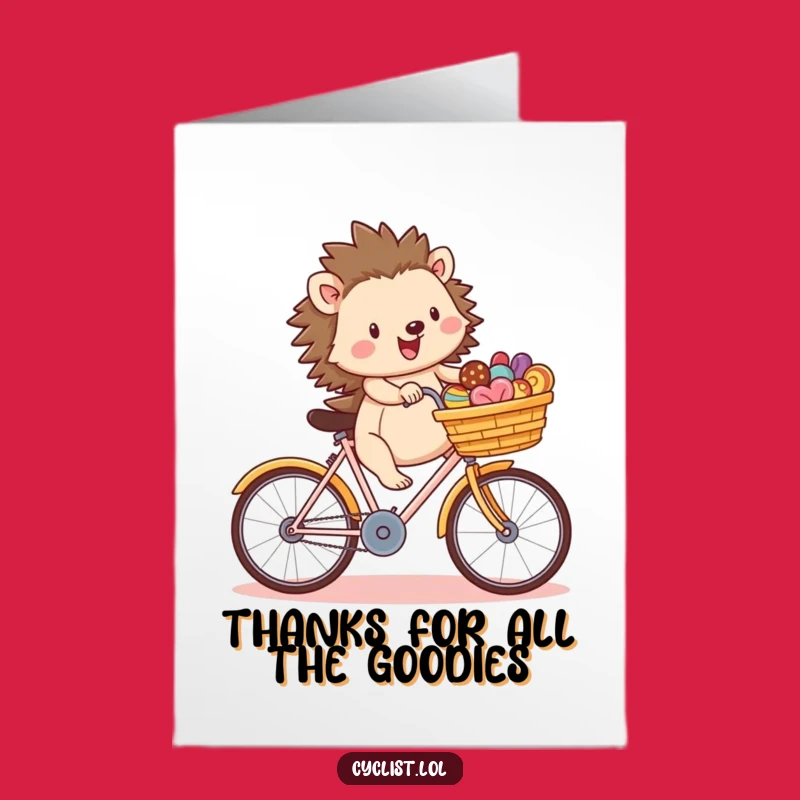 Free Printable Thank You Card: Hedgehog Bicycle Treat Delivery, Sweet Downloadable Gift