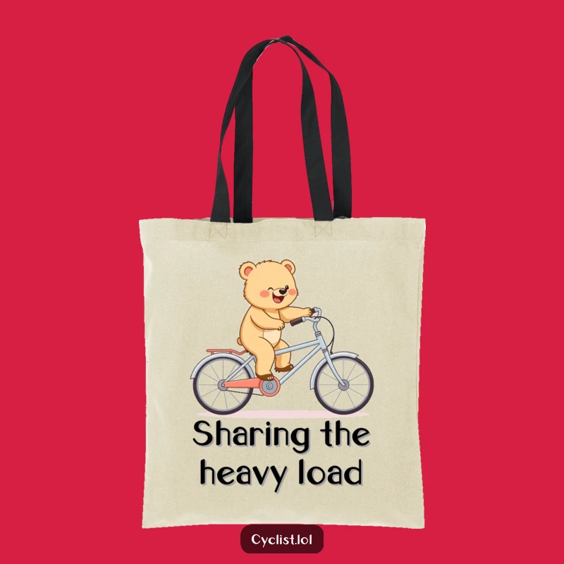 Funny Bear Tandem Tote Bag - Determined Carry-All, Tiny Bike Style, Perfect Funny Gift!